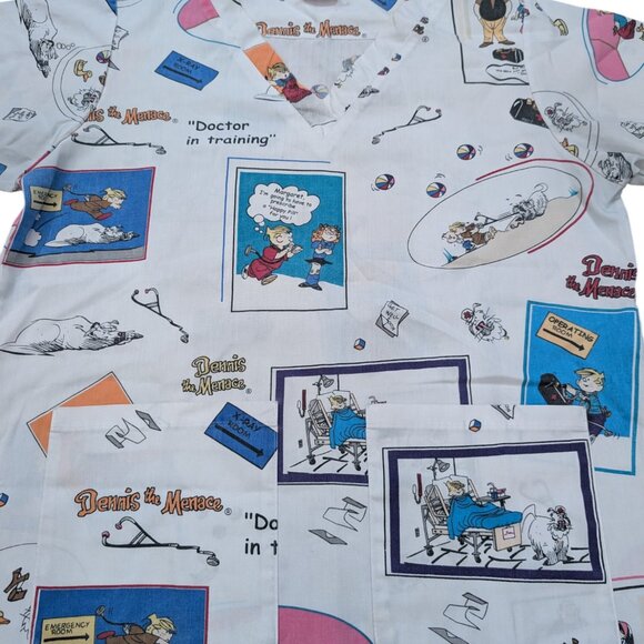 Dennis the Menace Scrub Top Womens Size M Pediatric Cartoon Nurse Wear - Picture 3 of 7